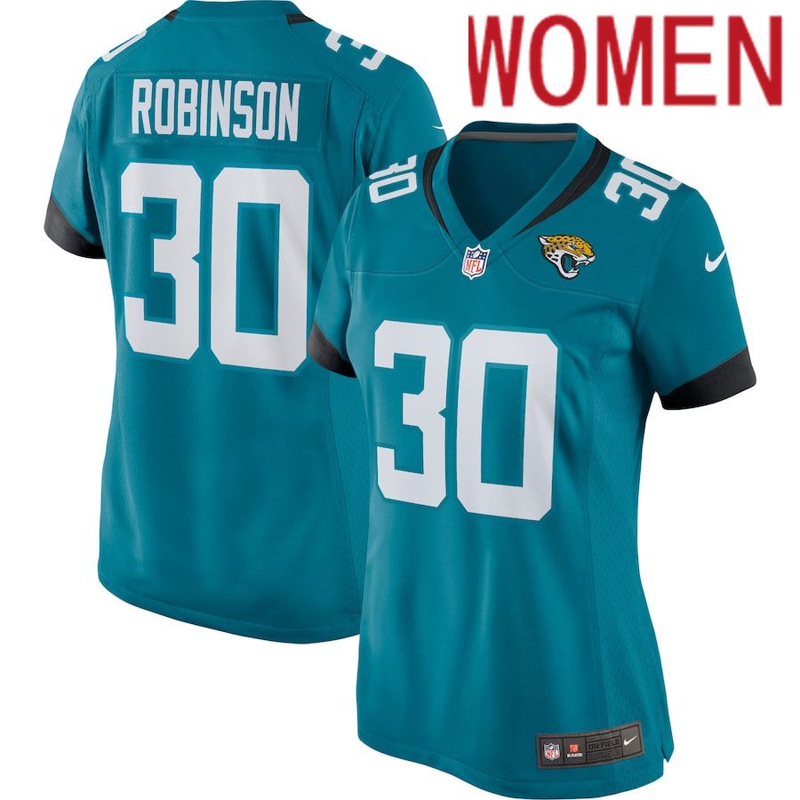 Women Jacksonville Jaguars #30 James Robinson Nike Green Player Game Team NFL Jersey->women nfl jersey->Women Jersey
